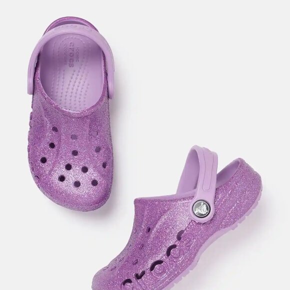 Crocs Girl's Purple Glitter Classic Adjustable Slip-On Casual Clogs Size 8 - Picture 1 of 7
